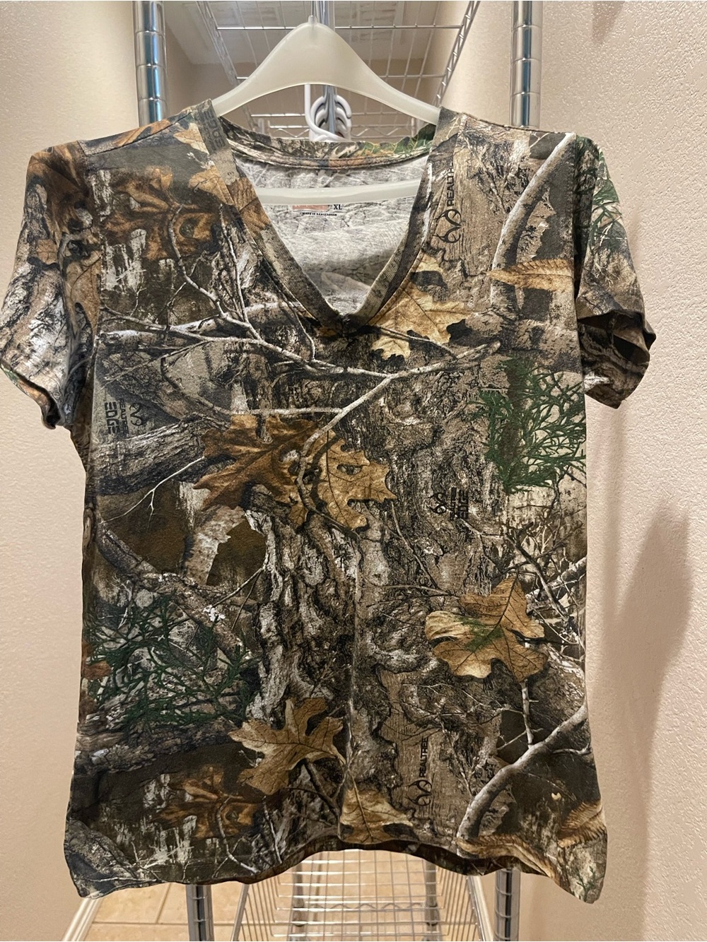 Magellan Outdoors Girls' Short Sleeve V-Neck Camo Tee in Green and Brown